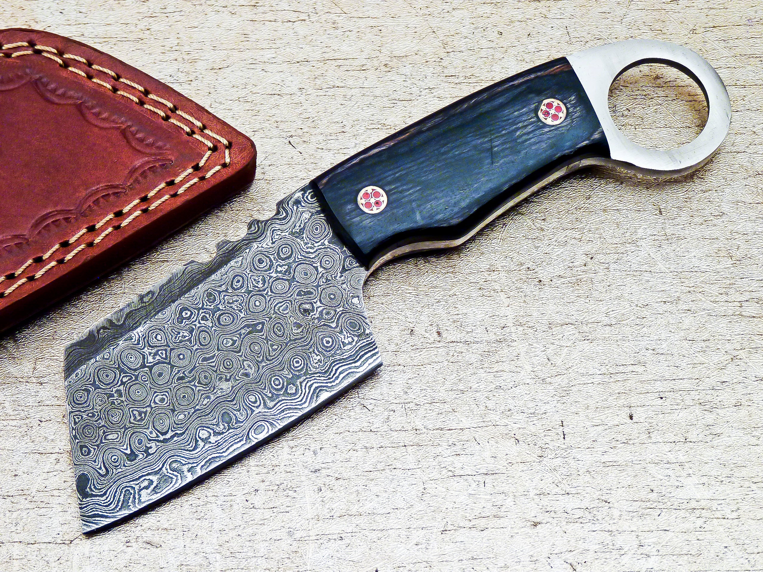 Custom Handmade Damascus Steel Skinning Sheepsfoot Knife 7" - Tophatter's Army Products & Self Defense Collectible Weapons - Tophatter Daily Deals